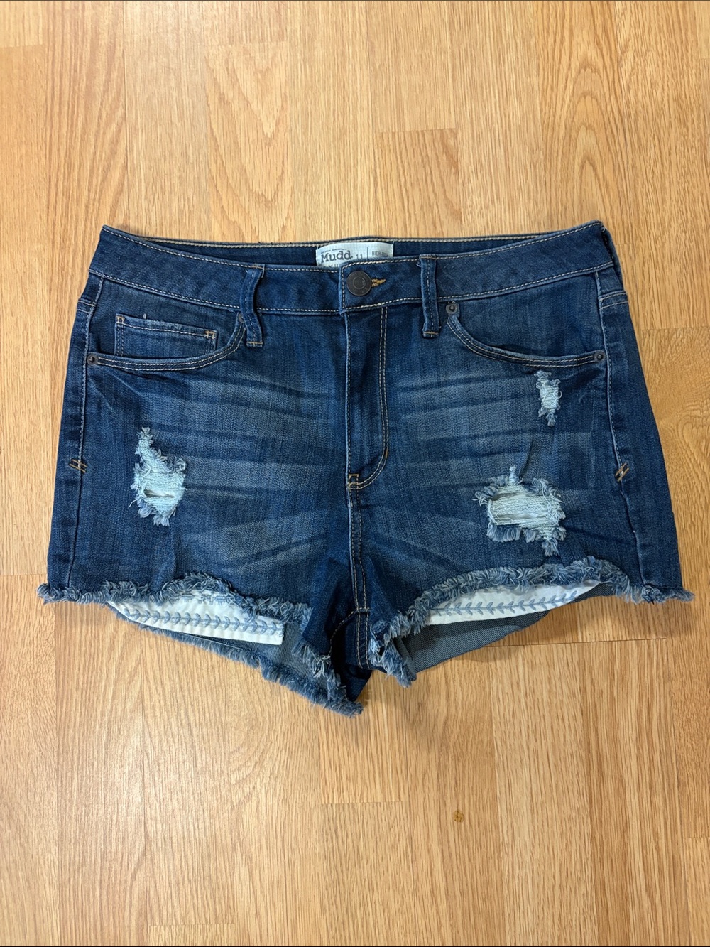 Mudd Dark Blue Faded Distressed Denim Shorts Sz 11